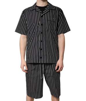 Dolce &amp; Gabbana Black White Stripes Cotton Men Pajama Set Sleepwear