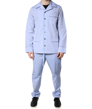 Dolce &amp; Gabbana Light Blue DG Logo Cotton Men Pajama Set Sleepwear