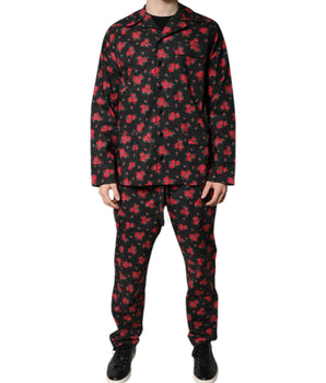 Dolce &amp; Gabbana Black Floral Print Cotton Men Pajama Set Sleepwear