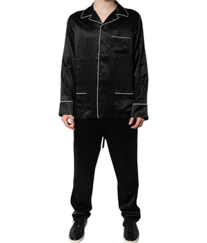 Dolce &amp; Gabbana Black Silk Shirt Pants Pajama Set Sleepwear