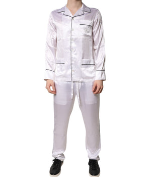 Dolce &amp; Gabbana White Satin Silk Men Pajama Set Sleepwear