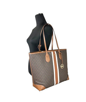 Michael Kors Eva Large Stripe Travel Tote Bag Plus Pouch Brown