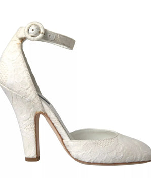 Dolce & Gabbana White Floral Jacquard Mary Janes Heels Pumps Shoes