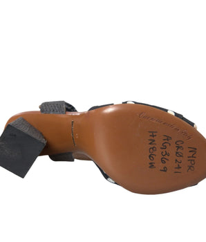 Dolce & Gabbana Black Polka Dot Leather Heels Sandals Shoes