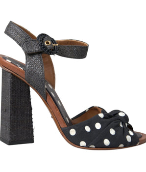 Dolce & Gabbana Black Polka Dot Leather Heels Sandals Shoes