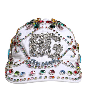 Dolce & Gabbana White Multicolor Crystal Embellish Baseball Cap