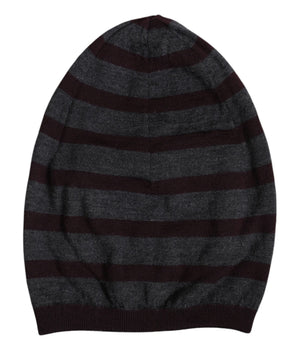 Dolce & Gabbana Gray Striped Wool Knitted Winter Beanie Hat