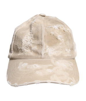 Dolce & Gabbana Beige Tattered Cotton 6 Panels Baseball Cap