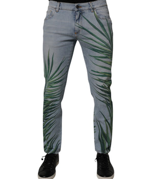 Dolce &amp; Gabbana Light Blue Leaf Cotton Classic Men Denim Jeans