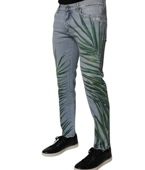 Dolce &amp; Gabbana Light Blue Leaf Cotton Classic Men Denim Jeans
