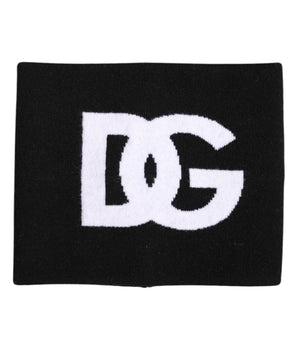 Dolce &amp; Gabbana Black White Logo Print Knitted Neck Warmer Scarf