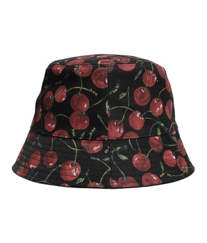 Dolce & Gabbana Black Cotton Printed Wide Brim Bucket Hat