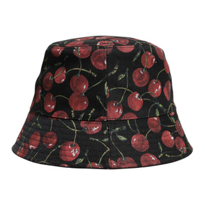 Dolce & Gabbana Black Cotton Printed Wide Brim Bucket Hat