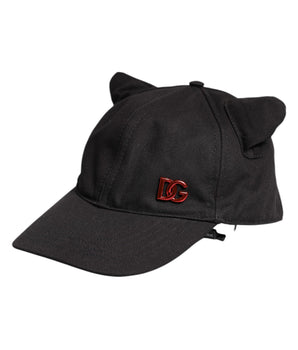 Dolce &amp; Gabbana Black Cotton Logo Patch 6 Panels Baseball Cap