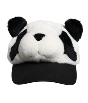 Dolce & Gabbana Black White Panda Fur Women Baseball Cap