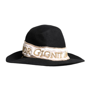 Dolce & Gabbana Black Logo Sequin Embroidery Wide Brim Hat