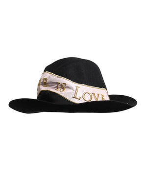 Dolce & Gabbana Black Logo Embroidered Women Wide Brim Hat