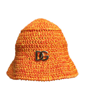 Dolce & Gabbana Orange Cotton Crochet DG Logo Bucket  Hat