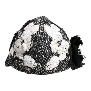 Dolce & Gabbana Black Wool White Floral Embellished Cloche Hat