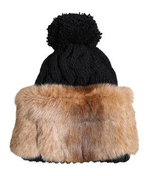 Gorro de invierno de piel auténtica de conejo teñido en marrón y negro de Dolce &amp; Gabbana