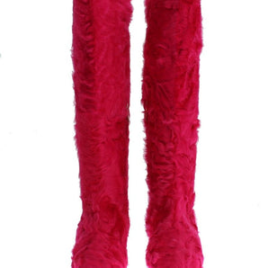 Dolce & Gabbana Elegant Pink Lambskin Fur Boots Dolce & Gabbana 