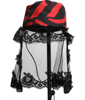 Sombrero de pescador de tul con encaje y rayas rojas y negras de Dolce &amp; Gabbana