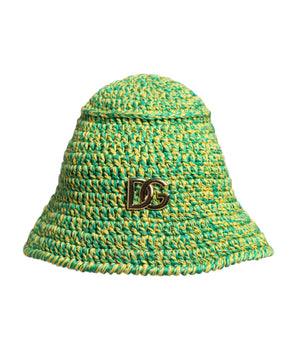 Sombrero de pescador con logotipo DG de crochet de algodón verde de Dolce &amp; Gabbana