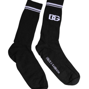 Dolce &amp; Gabbana Black Cotton Logo Mid Calf Men Socks