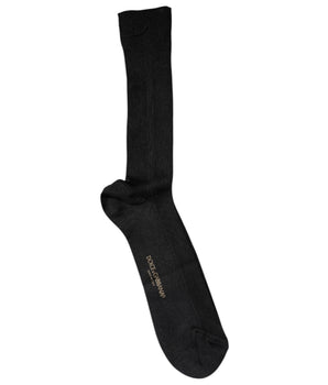 Dolce &amp; Gabbana Black Cotton DG Logo Mid Calf Men Socks