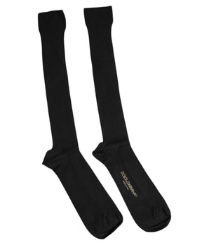 Dolce & Gabbana Black Viscose Logo Over The Calf Socks