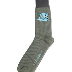 Dolce &amp; Gabbana Gray Cotton DG Bear Mid Calf Socks