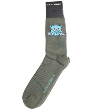 Dolce &amp; Gabbana Gray Cotton DG Bear Mid Calf Socks