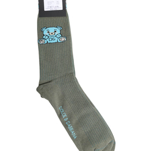 Dolce &amp; Gabbana Gray Cotton DG Bear Mid Calf Socks