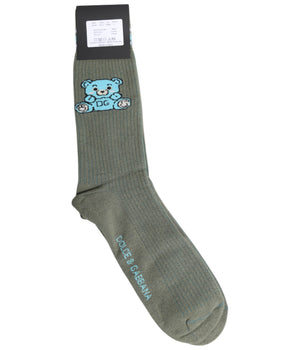 Dolce &amp; Gabbana Gray Cotton DG Bear Mid Calf Socks