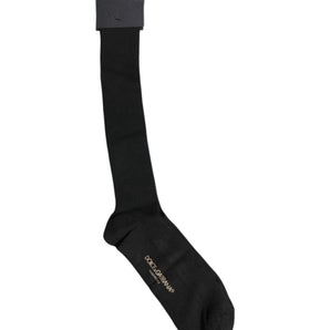 Dolce &amp; Gabbana Black Viscose Logo Over The Calf Socks