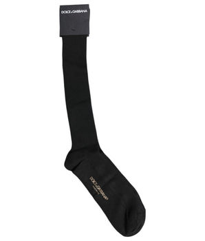 Dolce &amp; Gabbana Black Viscose Logo Over The Calf Socks