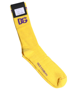 Dolce & Gabbana Yellow Cotton DG Logo Mid Calf Socks