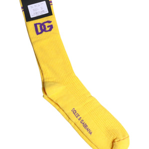 Dolce & Gabbana Yellow Cotton DG Logo Mid Calf Socks