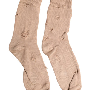 Dolce &amp; Gabbana Beige Solid Stretch Mid Calf Men Socks