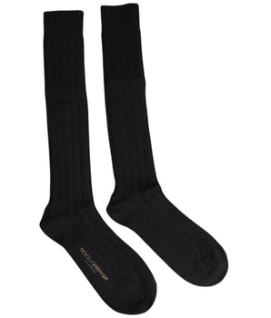 Dolce &amp; Gabbana Black DG Logo Print Over The Calf Socks