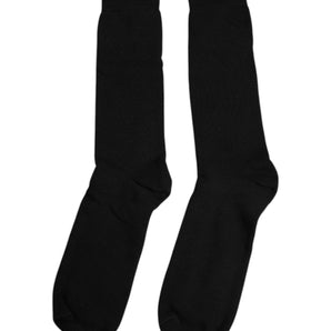 Dolce &amp; Gabbana Black Solid Cotton Mid Calf Men Socks