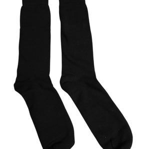 Dolce &amp; Gabbana Black Solid Cotton Mid Calf Men Socks