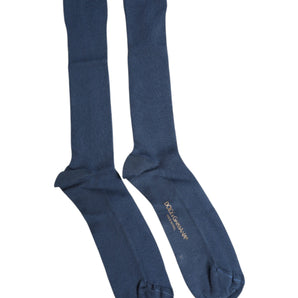 Dolce &amp; Gabbana Blue Cotton DG Logo Over The Calf Socks