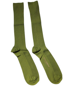 Dolce &amp; Gabbana Green Cotton Logo Over The Calf Socks