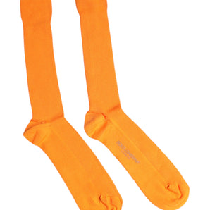 Dolce &amp; Gabbana Orange Cotton Logo Over The Calf Socks
