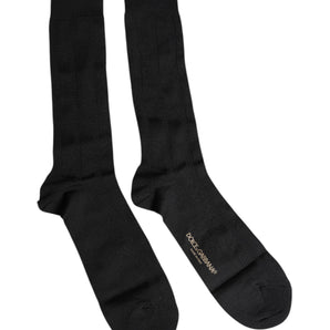 Dolce &amp; Gabbana Black Stretch Logo Mid Calf Men Socks