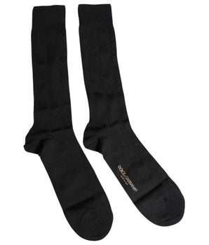 Dolce &amp; Gabbana Black Stretch Logo Mid Calf Men Socks