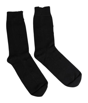 Dolce &amp; Gabbana Black Solid Stretch Mid Calf Men Socks