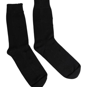 Dolce &amp; Gabbana Black Solid Stretch Mid Calf Men Socks
