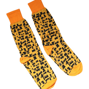 Dolce & Gabbana Yellow Black Print Mid Calf Men Socks